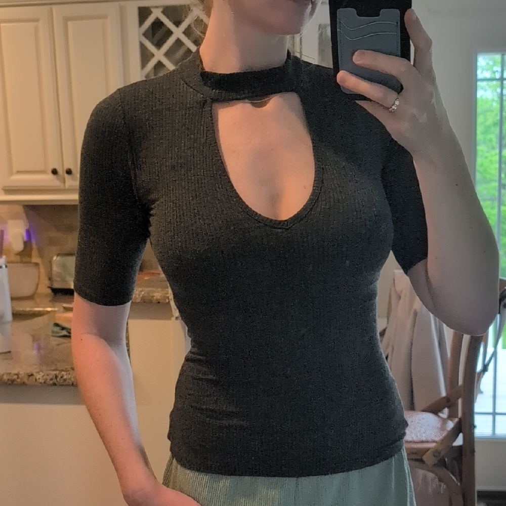 Bozzolo Black Fitted Cut-Out Bodysuit 3/4 Sleeve